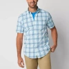 St. John's Bay Performance Mens Short Sleeve Classic Fit Wrinkle Free Button-down Shirt In Blue