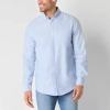St. John's Bay Performance Oxford Dexterity Mens Easy-on + Easy-off Long Sleeve Classic Fit Button-d In Blue