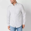 St. John's Bay Performance Oxford Dexterity Mens Easy-on + Easy-off Long Sleeve Classic Fit Button-d In White