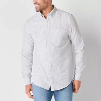 St. John's Bay Performance Oxford Dexterity Mens Easy-on + Easy-off Long Sleeve Classic Fit Button-d In White