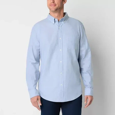 St. John's Bay Performance Oxford Mens Easy-on + Easy-off Seated Wear Long Sleeve Classic Fit Button In Blue
