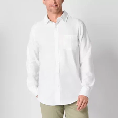 St. John's Bay Performance Oxford Mens Easy-on + Easy-off Seated Wear Long Sleeve Classic Fit Button In White