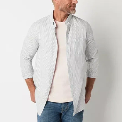 St. John's Bay Performance Oxford Mens Long Sleeve Classic Fit Button-down Shirt In Blue