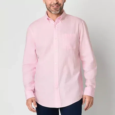 St. John's Bay Performance Oxford Mens Long Sleeve Classic Fit Button-down Shirt In Pink
