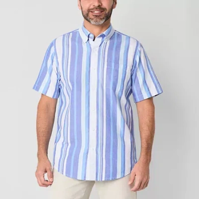St. John's Bay Performance Oxford Mens Short Sleeve Slim Fit Button-down Shirt In Blue