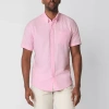 St. John's Bay Performance Oxford Mens Short Sleeve Slim Fit Button-down Shirt In Pink