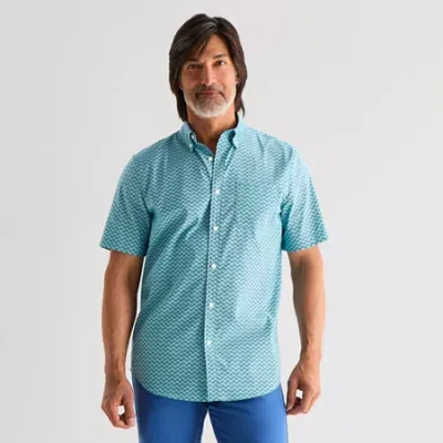 St. John's Bay Performance Poplin Mens Short Sleeve Classic Fit Stretch Fabric Button-down Shirt In Blue