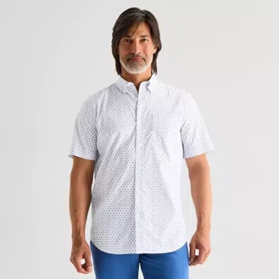 St. John's Bay Performance Poplin Mens Short Sleeve Classic Fit Stretch Fabric Button-down Shirt In White