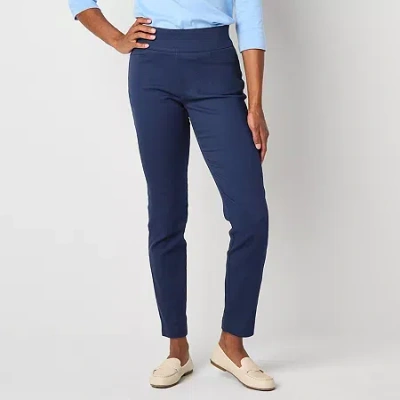 St. John's Bay Petite Womens Ankle Pull-on Pant In Blue