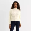 St. John's Bay Petite Womens Mock Neck Long Sleeve Pullover Sweater In White