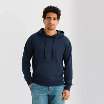 St. John's Bay Pique Mens Long Sleeve Fleece Hoodie In Blue
