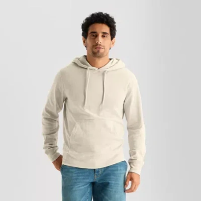 St. John's Bay Pique Mens Long Sleeve Fleece Hoodie In Neutral