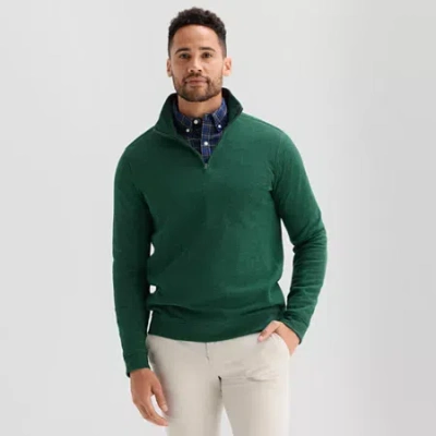 St. John's Bay Pique Mens Mock Neck Long Sleeve Quarter-zip Pullover In Green