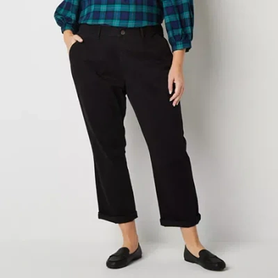 St. John's Bay Plus Women's Relaxed Fit Girl Friend Chino Pant In Black