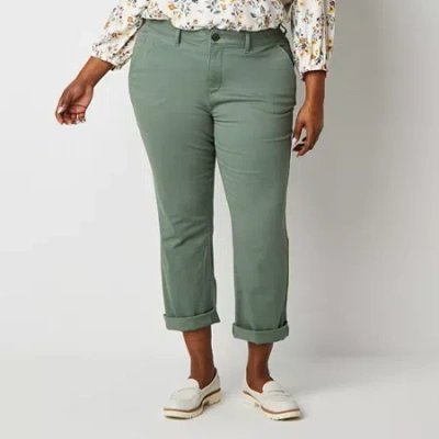 St. John's Bay Plus Women's Relaxed Fit Girl Friend Chino Pant In Green