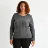St. John's Bay Plus Womens Crew Neck Adaptive Long Sleeve Easy-on + Easy-off Pullover Sweater In Gray