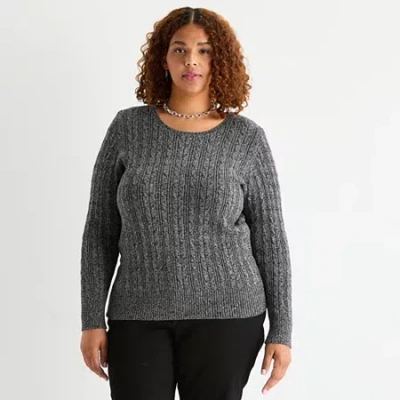 St. John's Bay Plus Womens Crew Neck Adaptive Long Sleeve Easy-on + Easy-off Pullover Sweater In Black