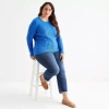 St. John's Bay Plus Womens Crew Neck Adaptive Long Sleeve Easy-on + Easy-off Pullover Sweater In Blue