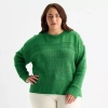 St. John's Bay Plus Womens Crew Neck Long Sleeve Pullover Sweater In Green
