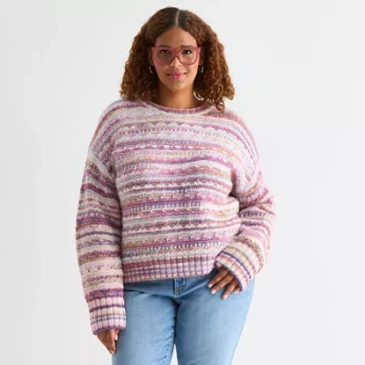 St. John's Bay Plus Womens Crew Neck Long Sleeve Pullover Sweater In Pink