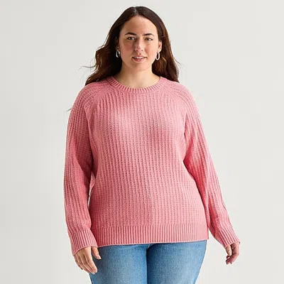 St. John's Bay Plus Womens Crew Neck Long Sleeve Pullover Sweater In Pink
