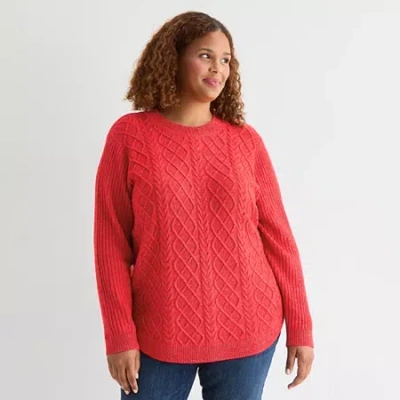 St. John's Bay Plus Womens Crew Neck Long Sleeve Pullover Sweater In Red