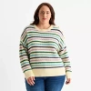 St. John's Bay Plus Womens Crew Neck Long Sleeve Pullover Sweater In Multi