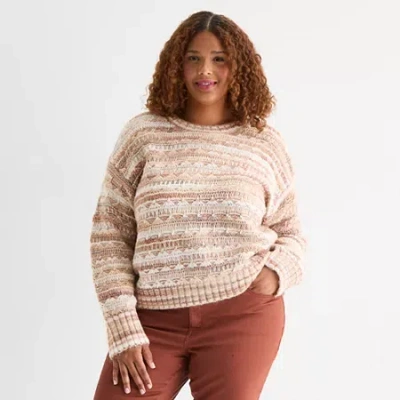 St. John's Bay Plus Womens Crew Neck Long Sleeve Pullover Sweater In White