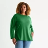 St. John's Bay Plus Womens Crew Neck Long Sleeve Tunic Top In Green