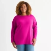 St. John's Bay Plus Womens Crew Neck Long Sleeve Tunic Top In Pink