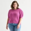 St. John's Bay Plus Womens Crew Neck Short Sleeve Cable Knit Pullover Sweater In Pink