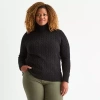 St. John's Bay Plus Womens Turtleneck Long Sleeve Cable Knit Pullover Sweater In Black