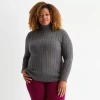 St. John's Bay Plus Womens Turtleneck Long Sleeve Cable Knit Pullover Sweater In Gray
