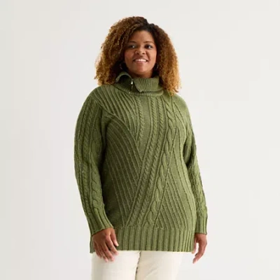 St. John's Bay Plus Womens Turtleneck Long Sleeve Pullover Sweater In Green