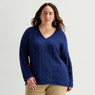 St. John's Bay Plus Womens V Neck Long Sleeve Pullover Sweater In Nude
