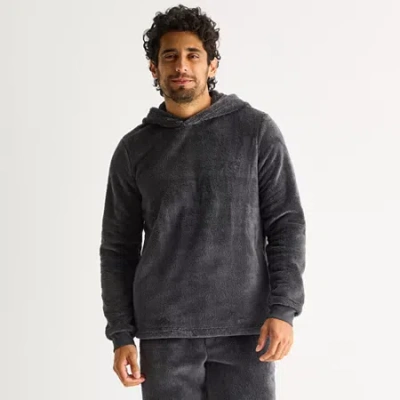 St. John's Bay Plush Mens Hooded Long Sleeve Pajama Top In Gray