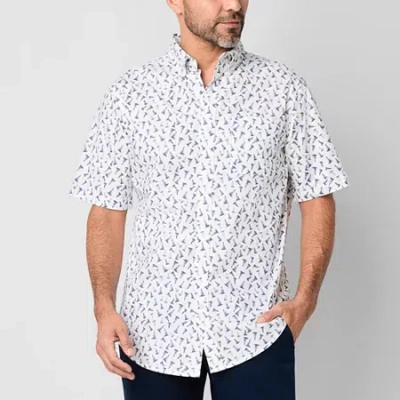 St. John's Bay Poplin Dexterity Mens Easy-on + Easy-off Short Sleeve Classic Fit Button-down Shirt In Multi