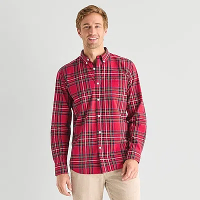 St. John's Bay Poplin Mens Long Sleeve Classic Fit Button-down Shirt In Red