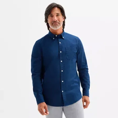 St. John's Bay Poplin Mens Long Sleeve Slim Fit Button-down Shirt In Blue