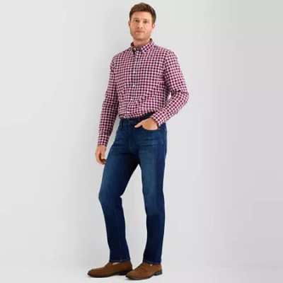 St. John's Bay Poplin Mens Long Sleeve Slim Fit Button-down Shirt In Red