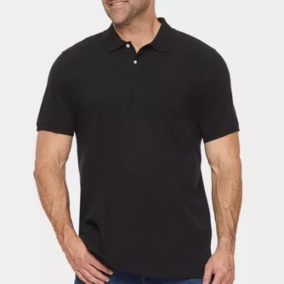St. John's Bay Premium Stretch Big And Tall Mens Classic Fit Short Sleeve Polo Shirt In Black