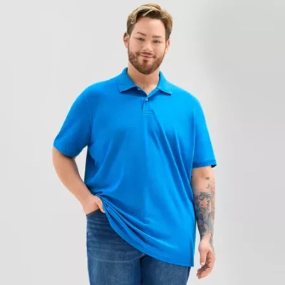 St. John's Bay Premium Stretch Big And Tall Mens Classic Fit Short Sleeve Polo Shirt In Blue