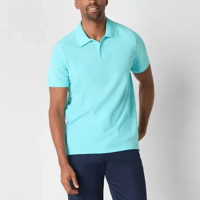 St. John's Bay Premium Stretch Mens Classic Fit Short Sleeve Polo Shirt In Blue