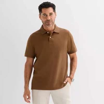 St. John's Bay Premium Stretch Mens Classic Fit Short Sleeve Polo Shirt In Brown