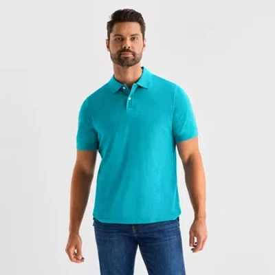St. John's Bay Premium Stretch Mens Slim Fit Short Sleeve Polo Shirt In Blue