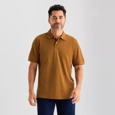 St. John's Bay Premium Stretch Mens Slim Fit Short Sleeve Polo Shirt In Brown