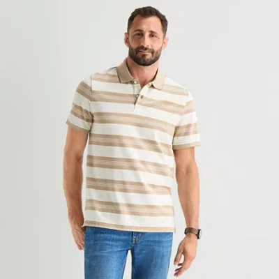 St. John's Bay Premium Stretch Striped Oxford Mens Classic Fit Short Sleeve Polo Shirt In Brown