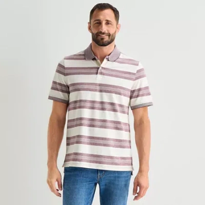 St. John's Bay Premium Stretch Striped Oxford Mens Classic Fit Short Sleeve Polo Shirt In White