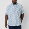 St. John's Bay Printed Chambray Mens Short Sleeve Classic Fit Big And Tall Button-down Shirt In Blue