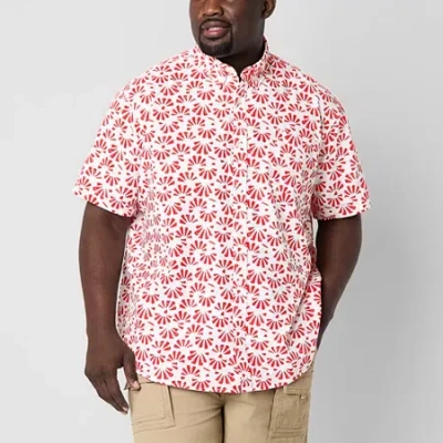 St. John's Bay Printed Chambray Mens Short Sleeve Classic Fit Big And Tall Button-down Shirt In Multi